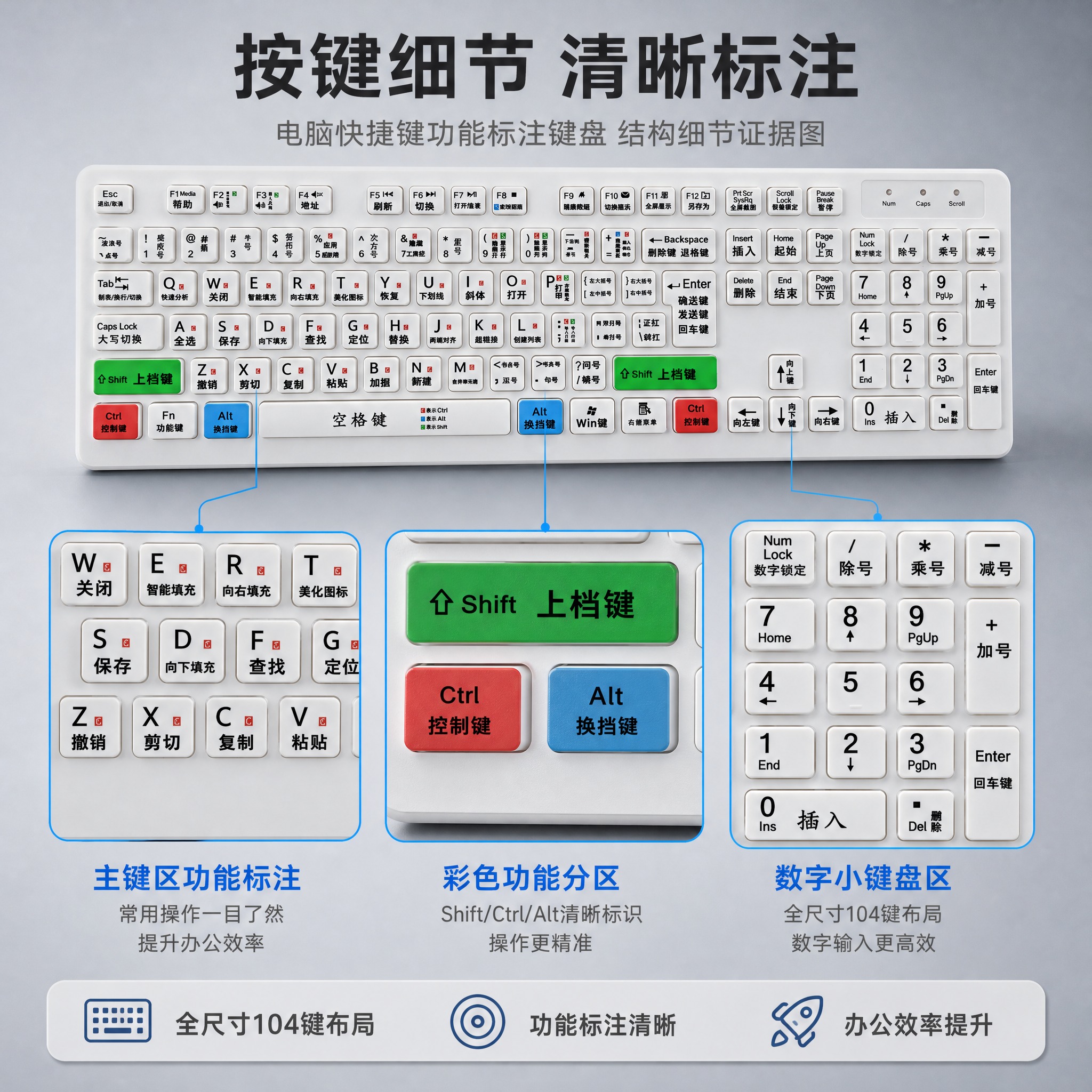 [主图-3] 电脑快捷键功能标注键盘 结构细节证据图 按键标注… - 图片创意预览