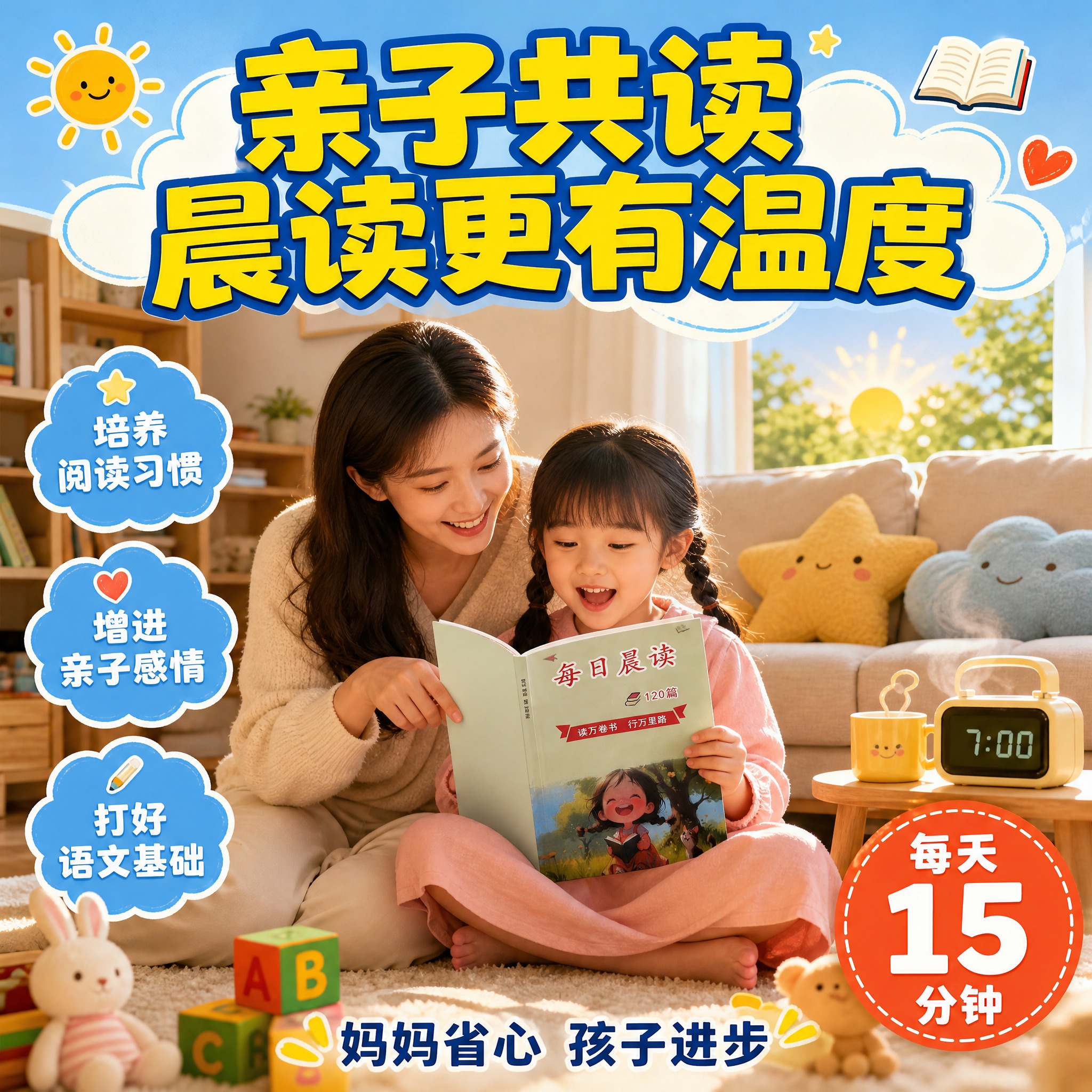 [主图-5] 使用场景与亲子共读，展示妈妈陪孩子一起晨读的温馨… - 图片创意预览