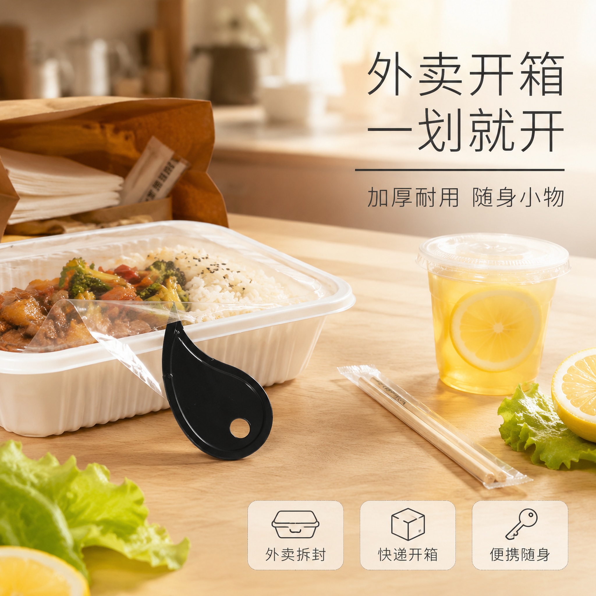 [单张主图] 一次性开箱器 简约日常高级氛围感主图 外卖塑封拆… - 图片创意预览