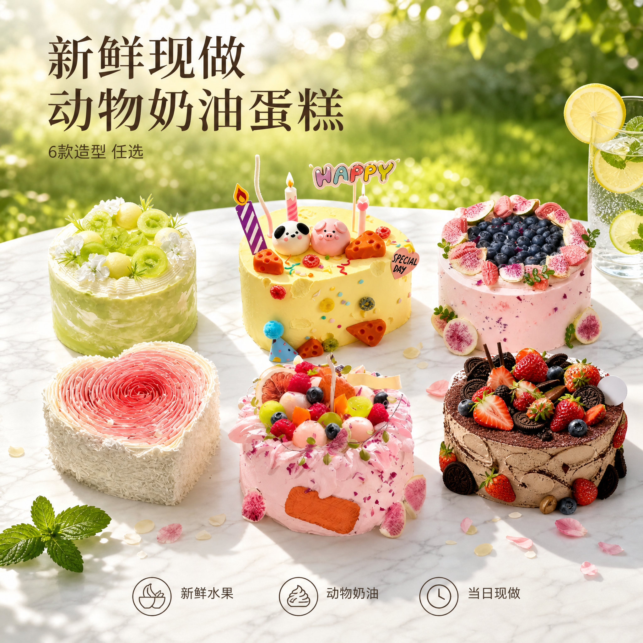 [单张主图] 6款造型生日蛋糕合集，高级氛围感主图，目标是突出… - 图片创意预览