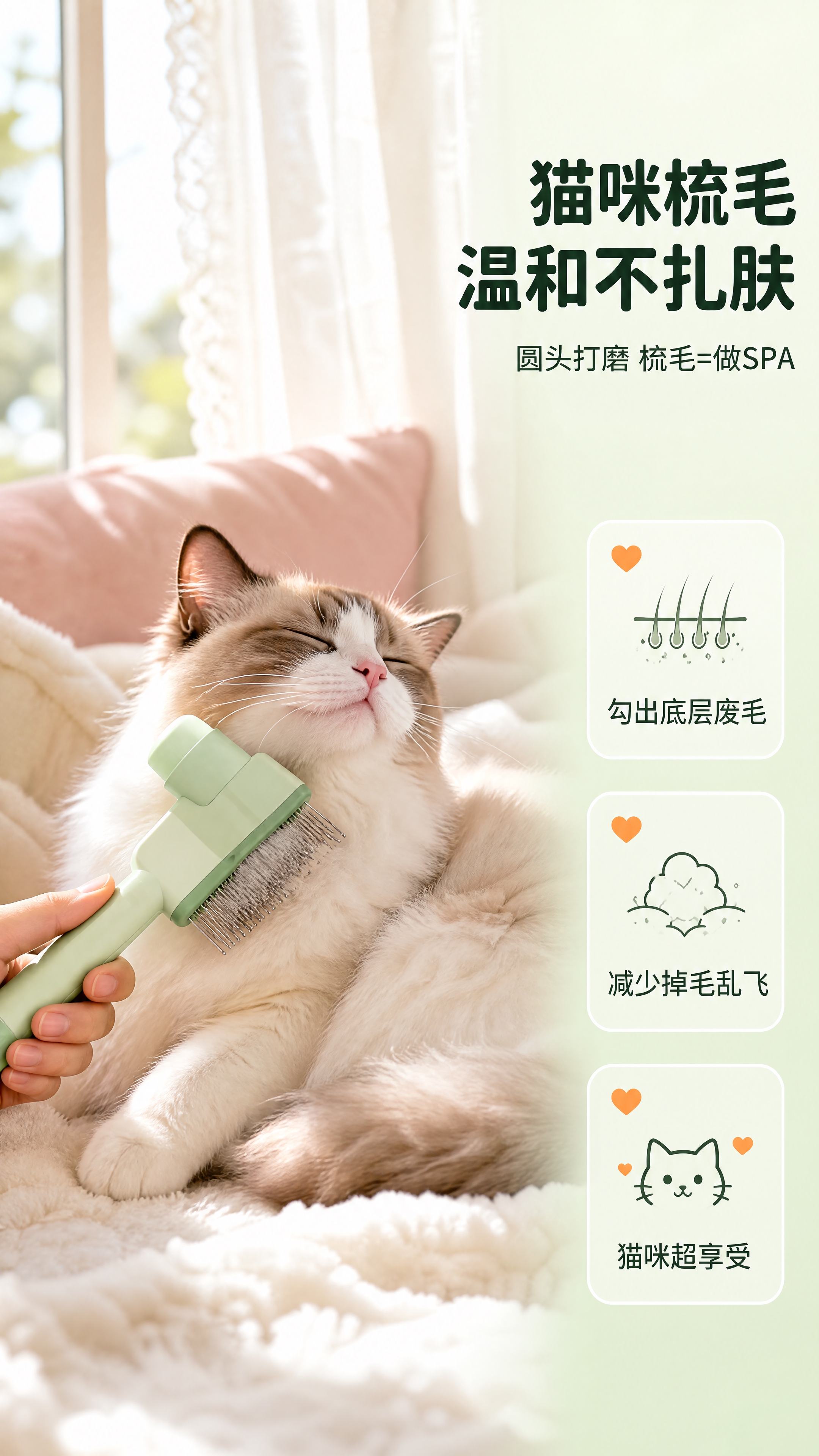 [商品] 使用【图1】薄荷绿一键自洁宠物排梳；保留产品外观、颜… - 图片创意预览