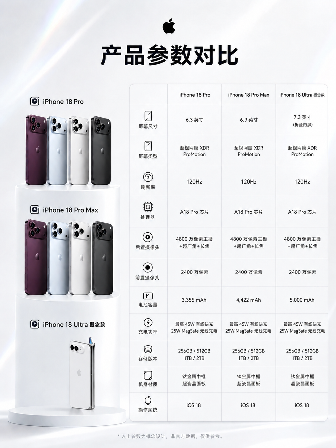 删除图片中最下方iPhone 18 Ultra概念款展示区的粉… - 图片创意预览