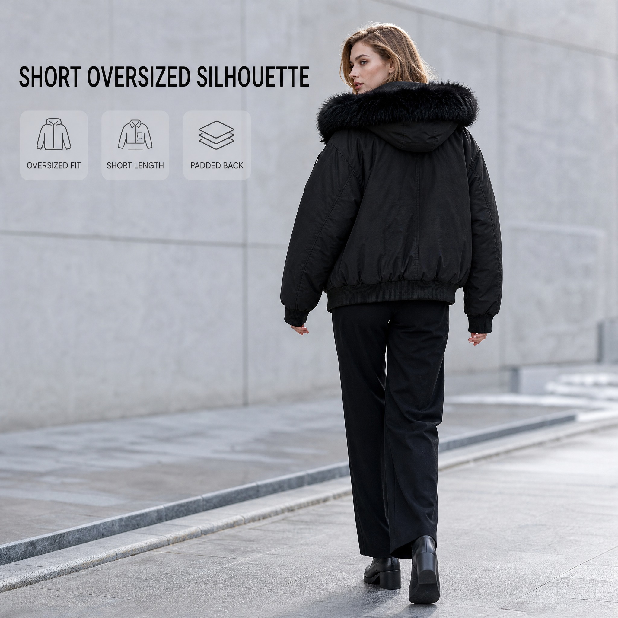 [主图-4] Women's Black Faux Fur H… - 图片创意预览