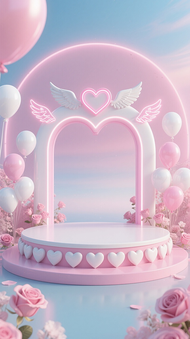 💖粉白心形拱门，七夕少女梦幻盛宴🎉