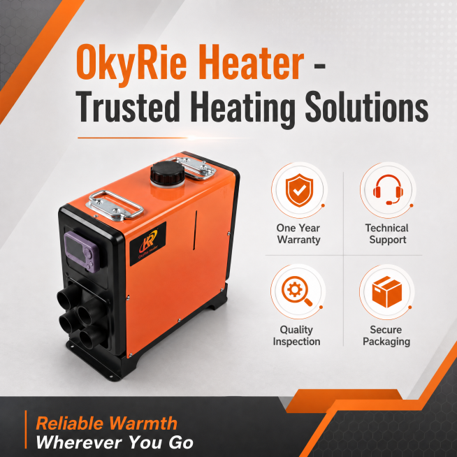 Eighth screen: after-sales guarantee and brand information. Place OkyRie Heater 5kw diesel heater at预览效果