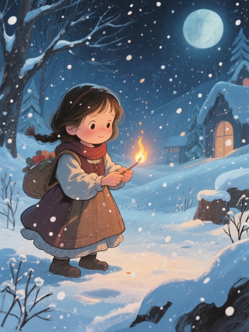 童话故事绘本，卖火柴的小女孩。漫天大雪的夜晚，预览效果