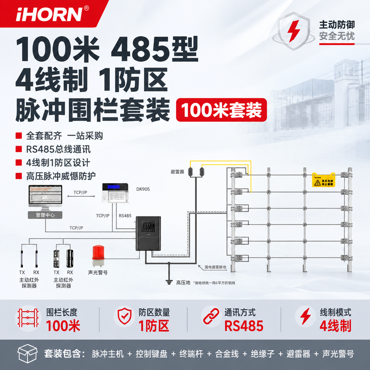 [主图-1] 100米485型4线制1防区脉冲围栏套装 产品首… - 图片创意预览
