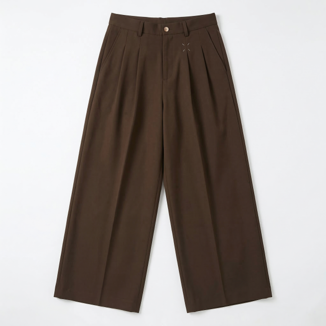 把图中模特的裤子单独做平铺白底展示图，细节要跟原图裤子对上预览效果