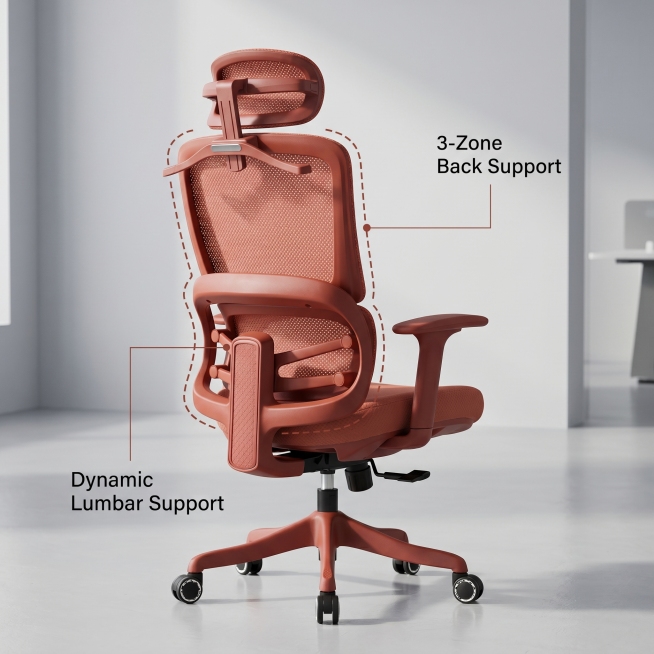[主图 2] Ergonomic Back Support Function Display.
[氛围风格] Functional, clear professional commercial sty预览效果