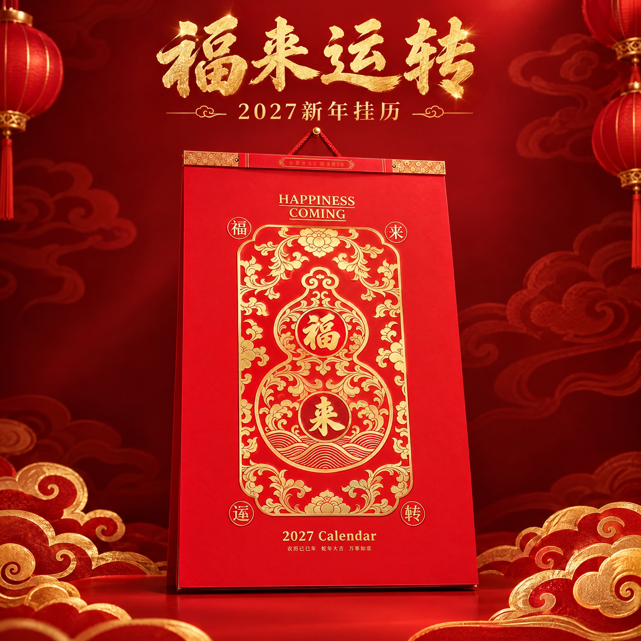 [主图-2] 产品单独展示，福来运转款红色挂历，高端新年礼品风… - 图片创意预览