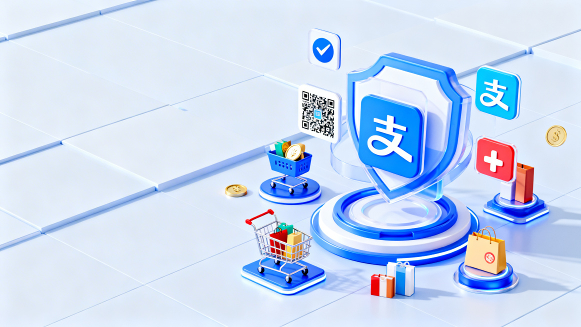 金融风图片，构图饱满，主视觉在画面右侧，为消费行业相关元素，明亮蓝色系，3d渲染，高质量，互联网风格预览效果