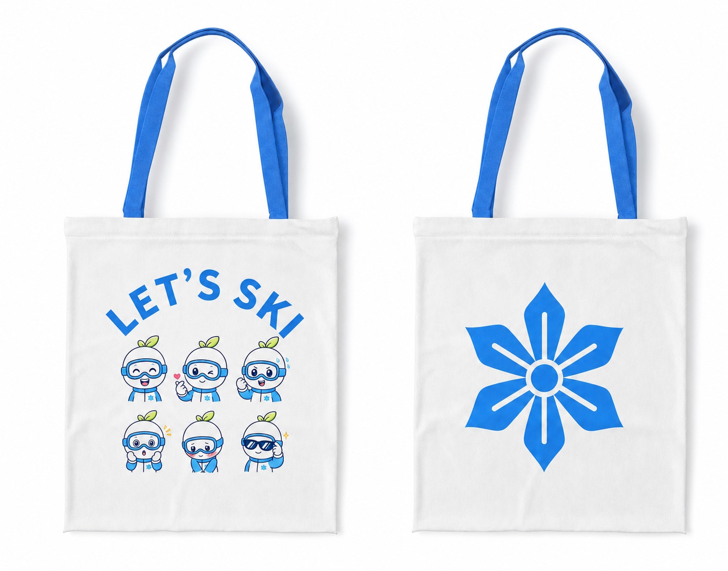 修改图中左侧白色帆布包：将"LET'S SKI"文字改成向上的… - 图片创意预览