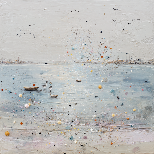 现代美学，极简主义，色彩颗粒，丙烯画、布面油画，色粉画，扁平化，插画、绘本插图、风景、自然主题、肌理触感等，肌理纸制作与画面特殊效果的把控是作品的灵魂，画面细腻耐人寻味、如肌理纸上的二次创作，如画、划预览效果