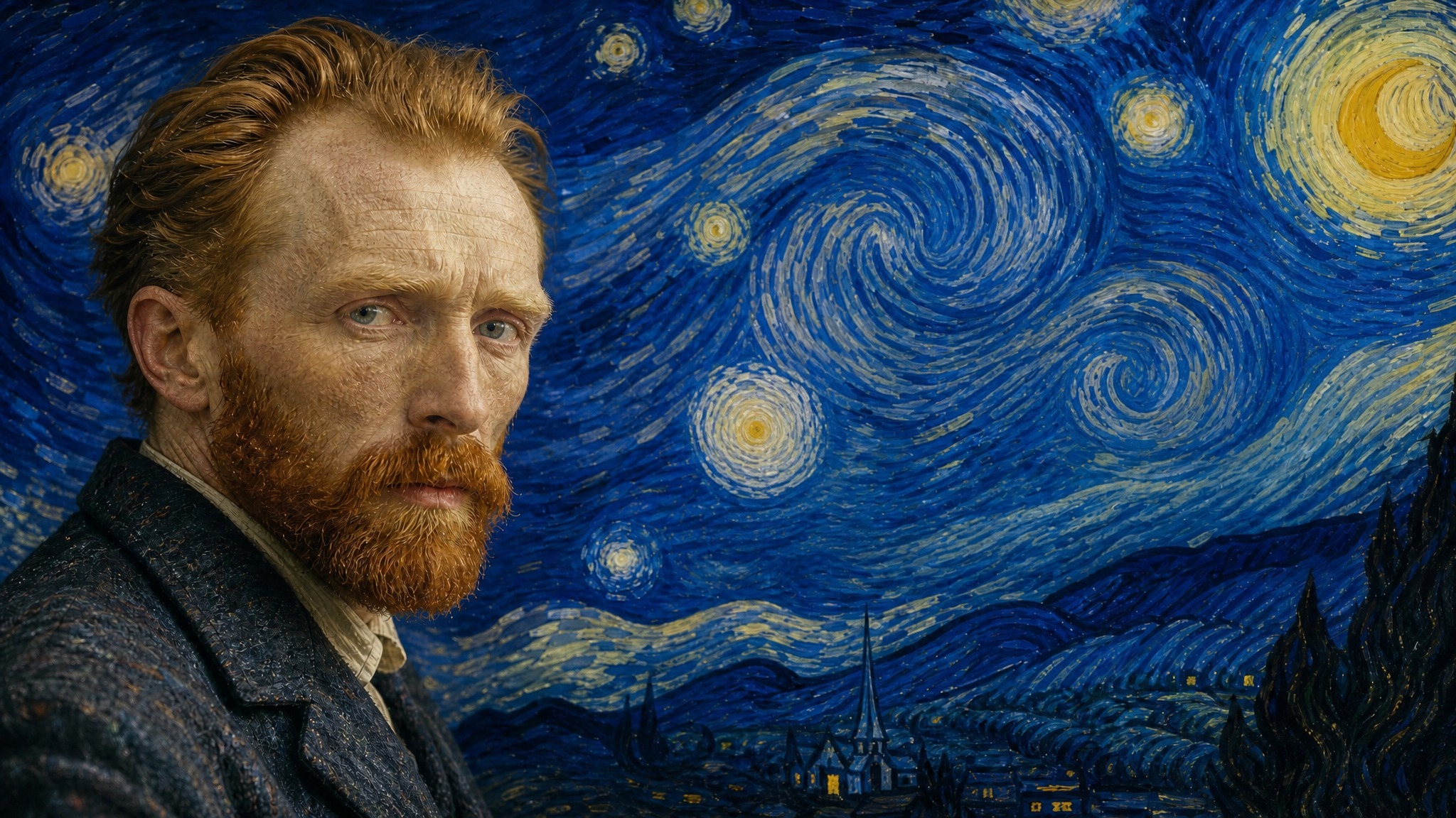 去除画面中所有文字，包括"Vincent van Gogh"黄… - 图片创意预览