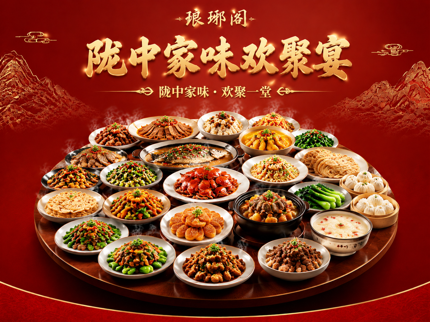 抖音团购套餐主图，参考图设计风格——新中式奢华风：深红/酒红色… - 图片创意预览