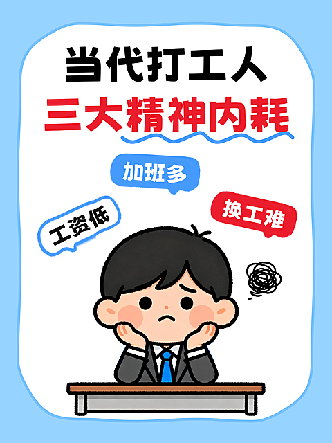 打工人精神内耗烦恼可爱卡通简约手绘插画大字报小红书封面配图