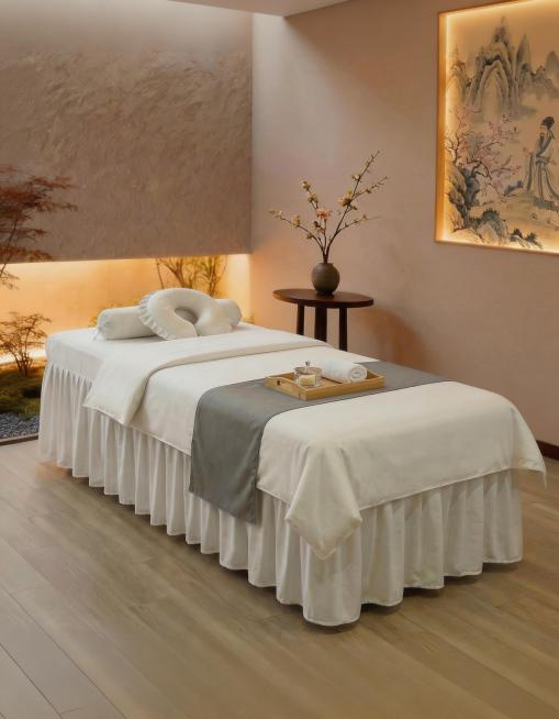 不改变床品整体及细节，更换为侧面平视拍摄角度，保留原场景其他元素不变预览效果