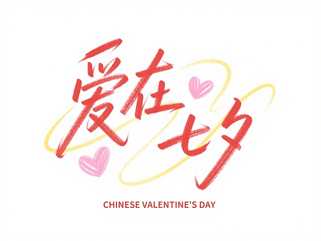 水彩风插画，大字设计，浪漫甜美，中式七夕节创意表达。