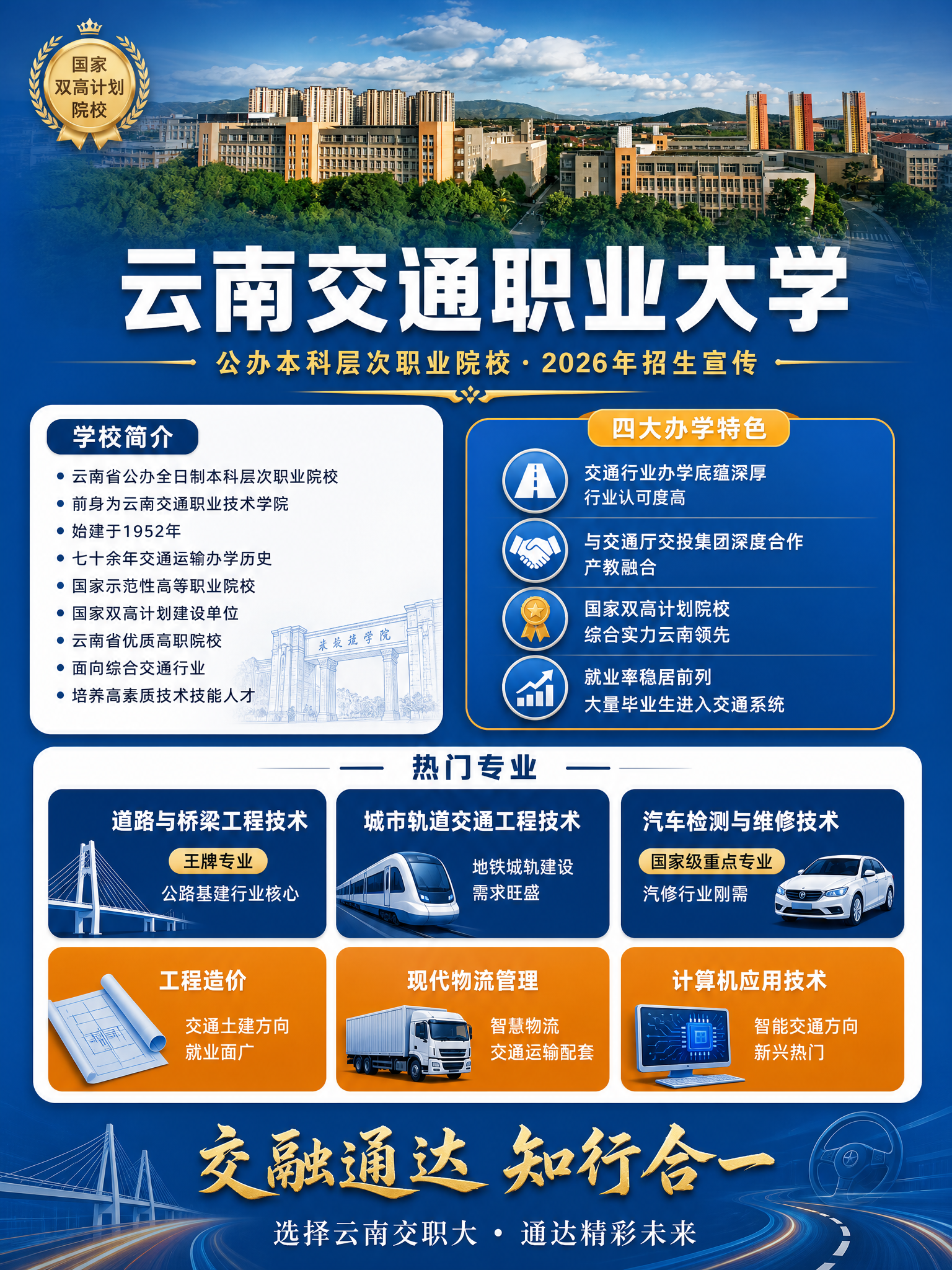 公办交通类职业大学招生宣传海报，竖版3:4比例，正式大气庄重风… - 图片创意预览