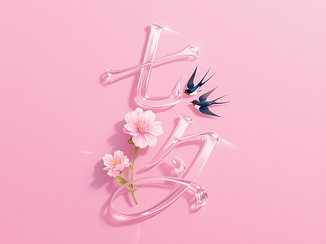 甜美清新插画风，软3D玻璃质感字母与花朵、飞鸟结合，营造梦幻春日氛围。