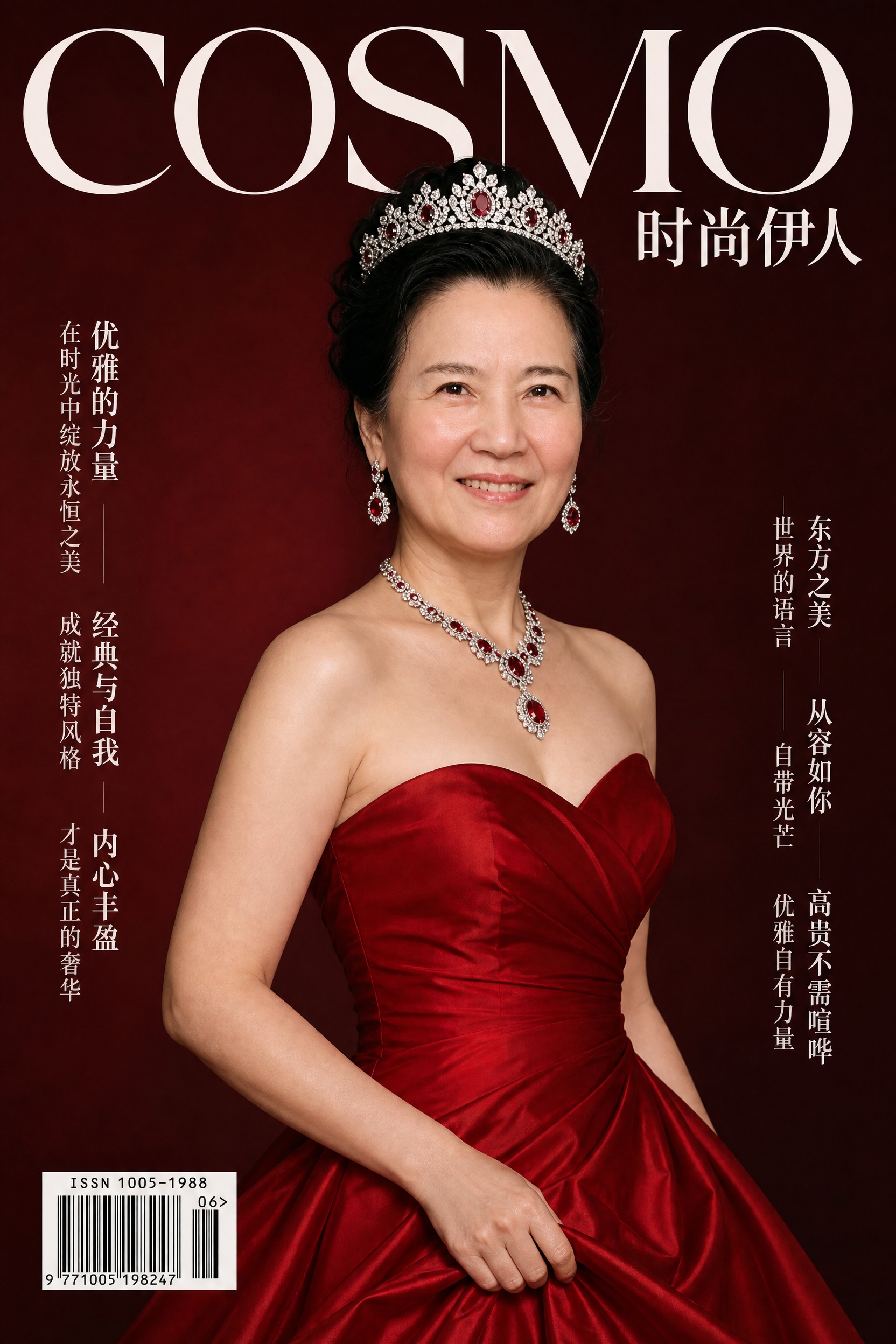 中国高端时尚杂志封面，40多岁优雅东方女性，保留参考图的人脸特… - 图片创意预览