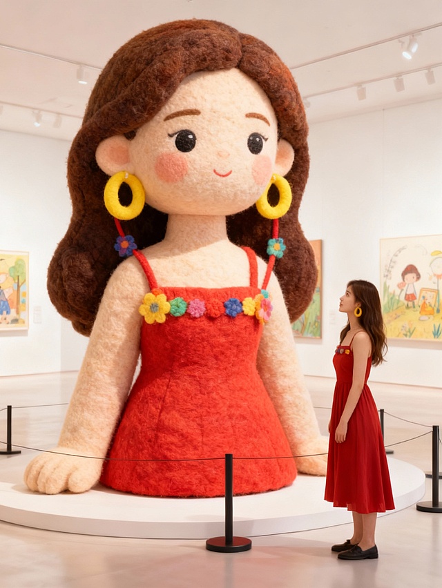 软3D风插画人物，毛发生长质感与面料肌理结合，卡通感十足，梦幻色彩点缀，可爱造型呼应节日氛围。