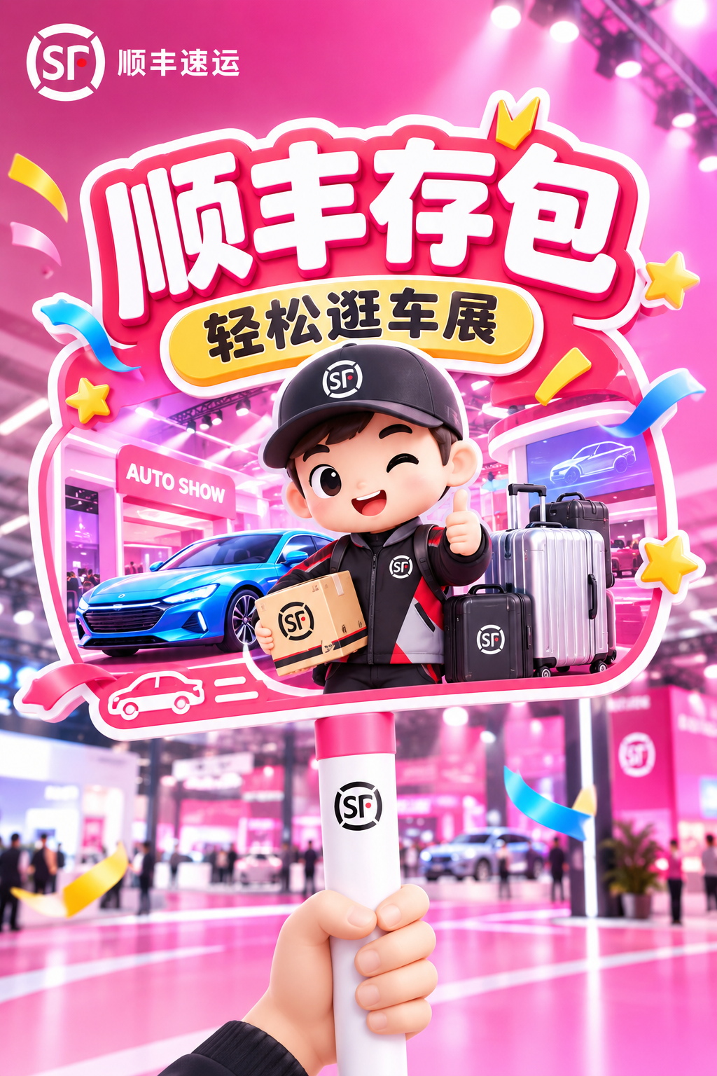 设计一个竖版手举牌画面（3D卡通C4D风格）：手举牌主体是一块… - 图片创意预览