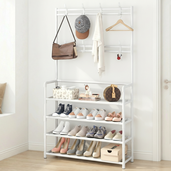 以图1为背景，对后续图片分别进行溶图操作，不要改变后续图片中鞋帽架的结构、层数、材质、比例预览效果