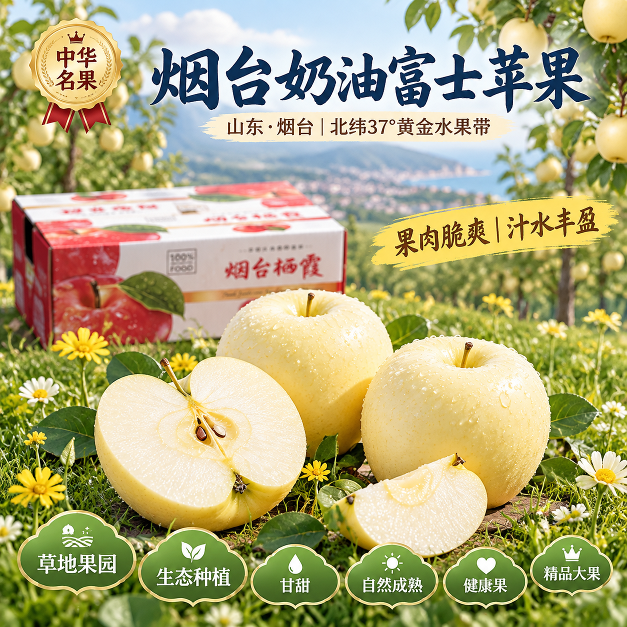 京东电商主图，800×800像素，1:1比例。背景为山东烟台栖… - 图片创意预览