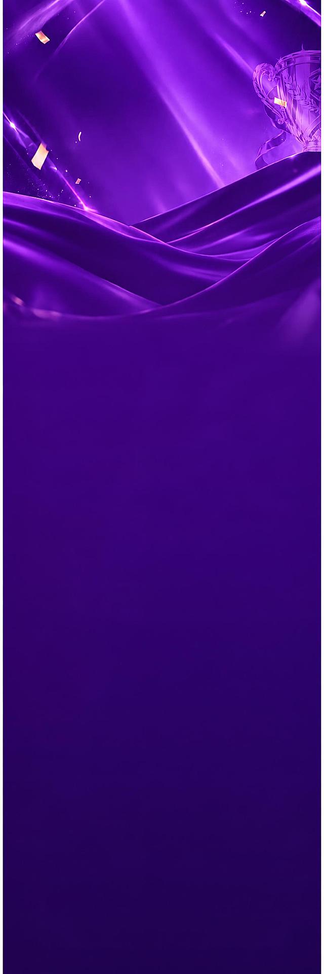 将图1的蓝色主题色整体替换为图2的深紫色主题色，保持画面所有元素（奖杯、金色碎片、丝绸布料、光线效果、构图布局）完全不变，仅改变颜色色相，蓝色变为紫色，保持原图的光影层次、质感和分辨率不变