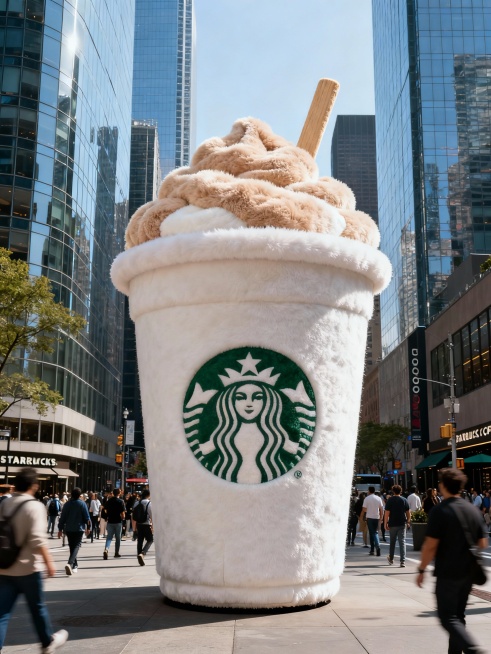 星巴克毛绒咖啡杯
 
Hyperrealistic photograph, a giant plush sculpture of a Starbucks coffee cup with the ico预览效果