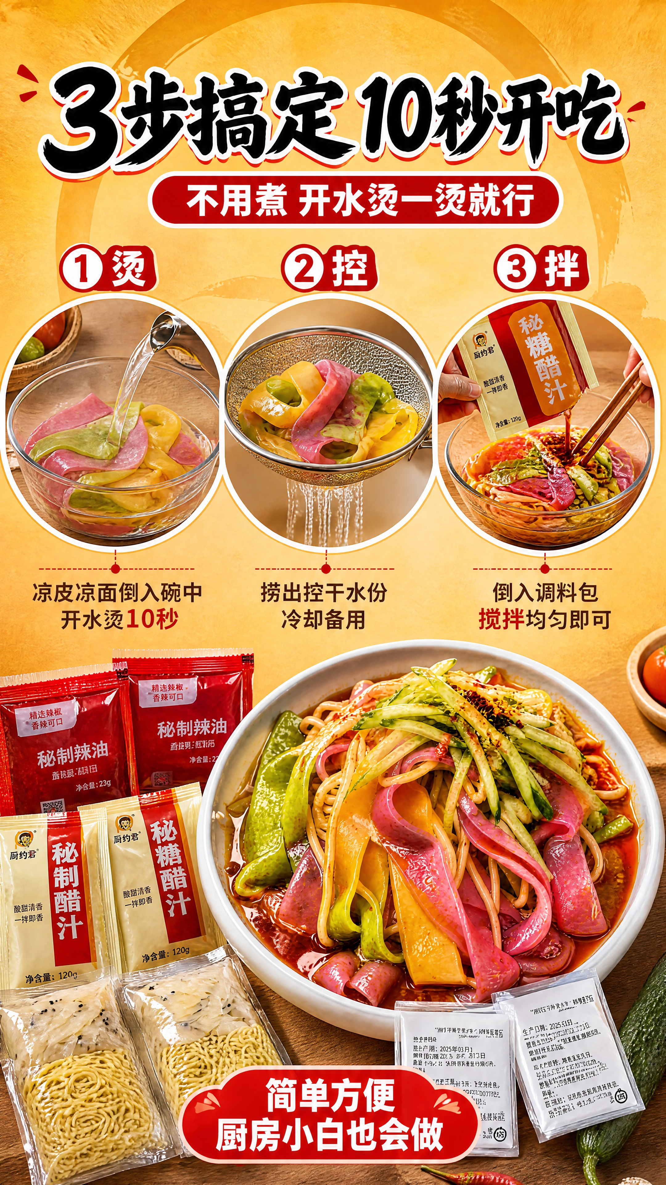 [商品] 使用【图2】3步食用方法图的版式与三色凉皮成品，搭配… - 图片创意预览
