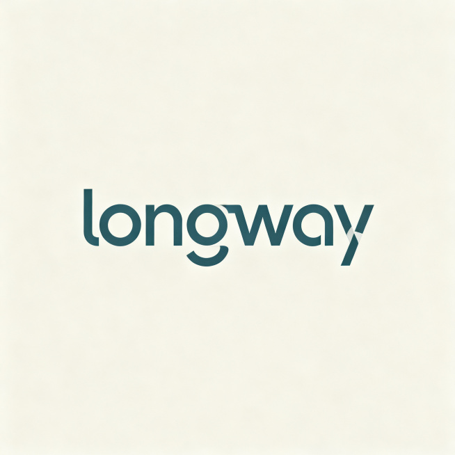 创意时尚简约商业感的logo设计，主体文字为"longway"，采用流畅的现代几何线条与极简无衬线字体融合，搭配低饱和高级莫兰迪配色，整体呈现干净利落的高端商业品牌视觉效果，无多余装饰元素，画面居中构预览效果