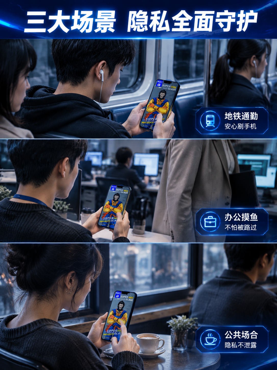[商品] 使用【图1】防窥钢化膜；保留黑悟空卡通图案、SUPE… - 图片创意预览
