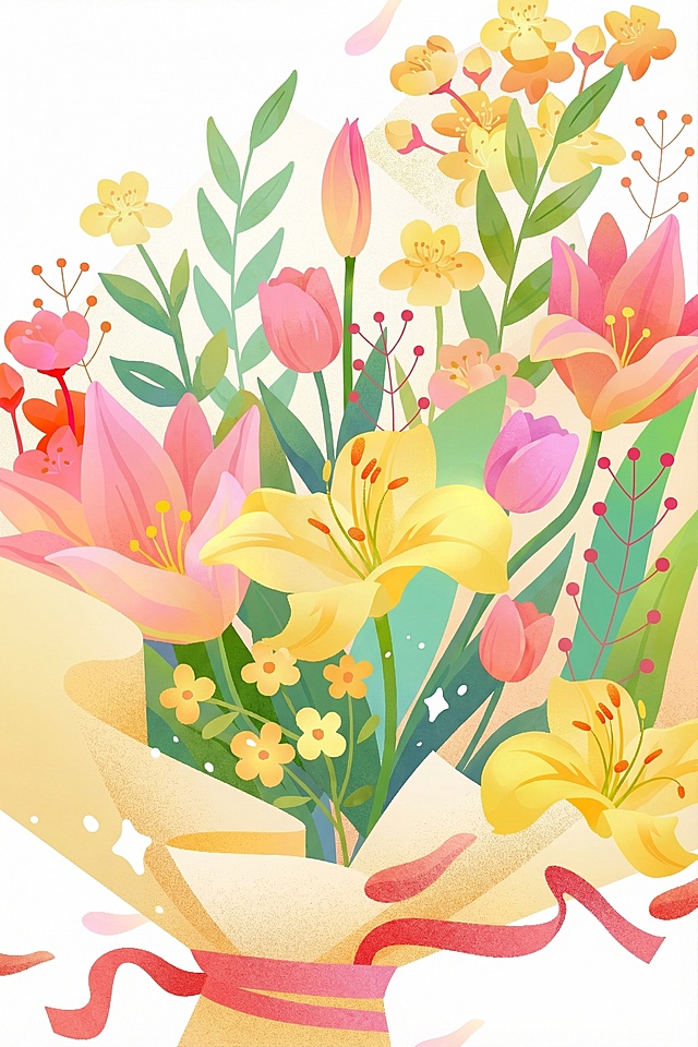 帮我保留花束，可适当增加花朵，去掉人物形象