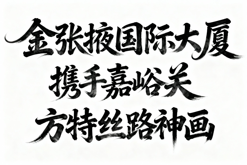 生成  金张掖国际大厦携手嘉峪关方特丝路神画 毛笔艺术字体 大气有曲线预览效果