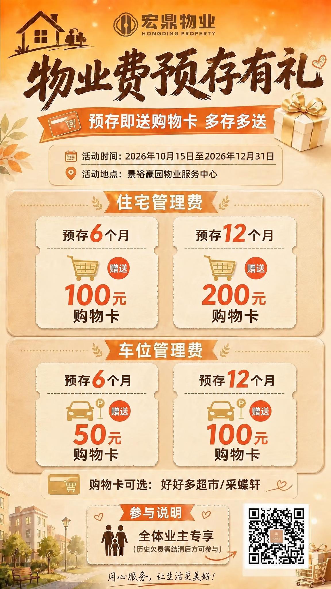 删除海报中车位管理费板块里的"预存24个月 赠送240元购物卡… - 图片创意预览