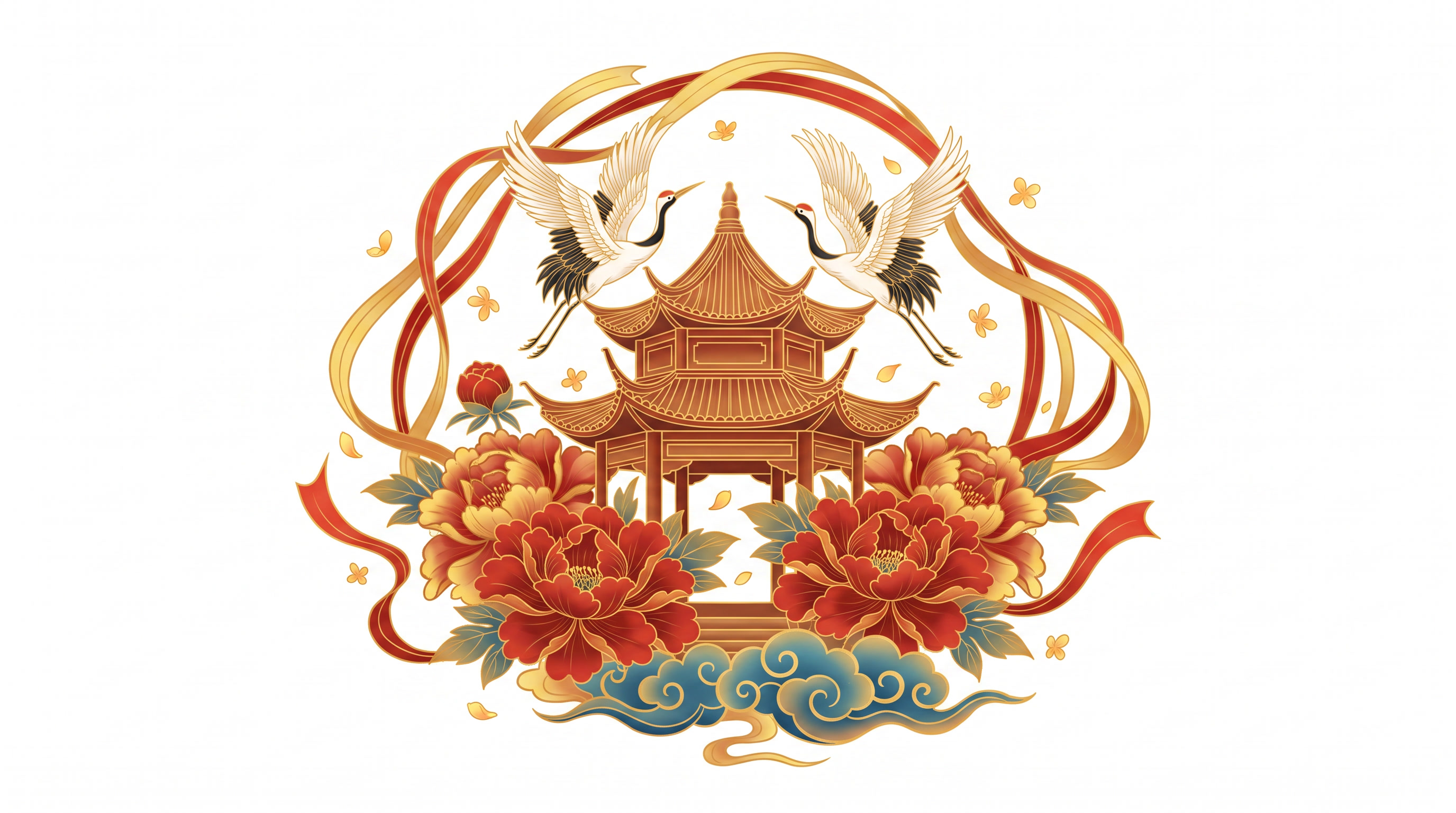 在画面中心位置，国风创意的图标，小元素设计，保留通透渐变层次与… - 图片创意预览