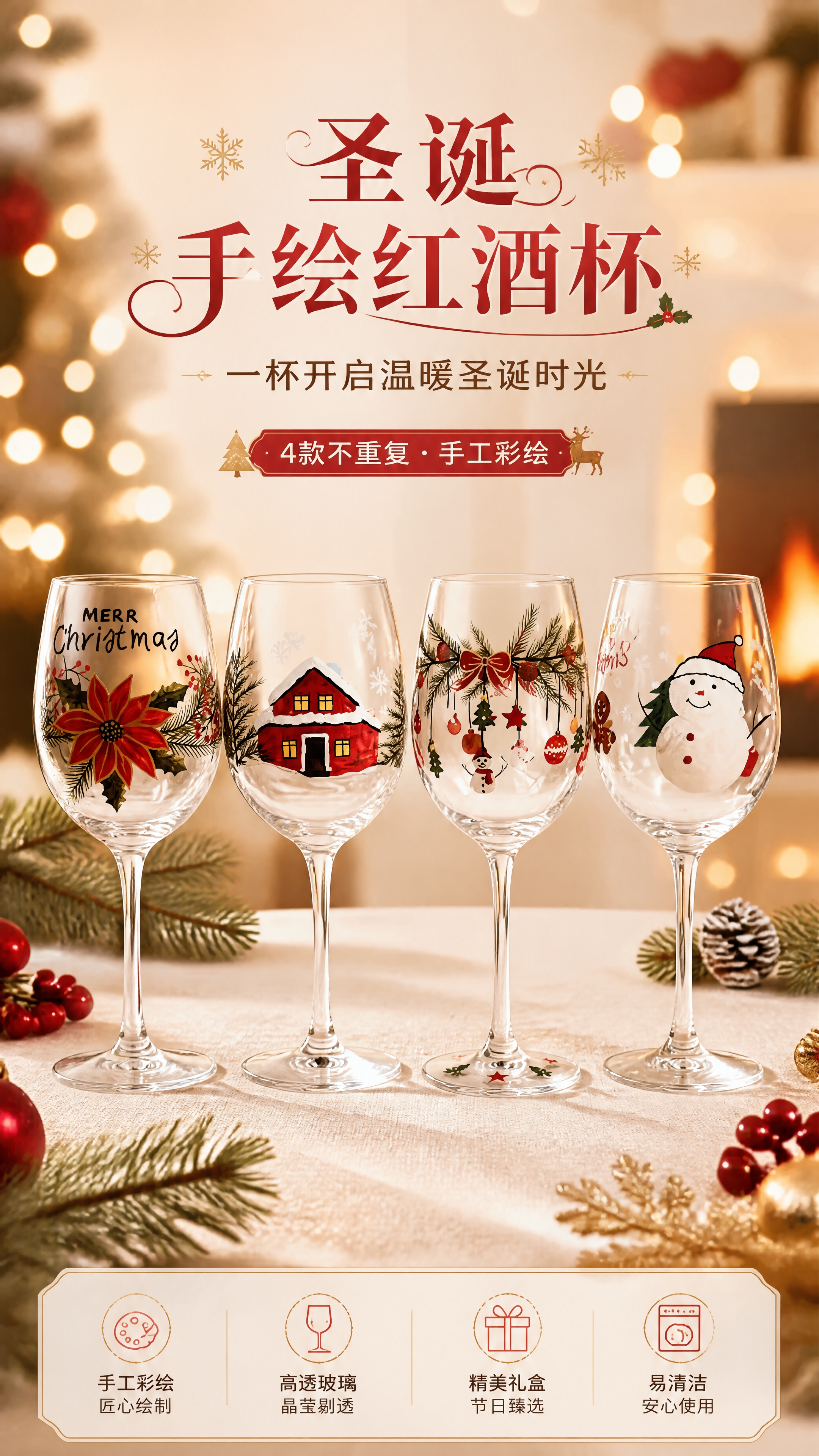 [商品] 使用【图1】4款圣诞主题手绘红酒杯套装；保留4款杯子… - 图片创意预览