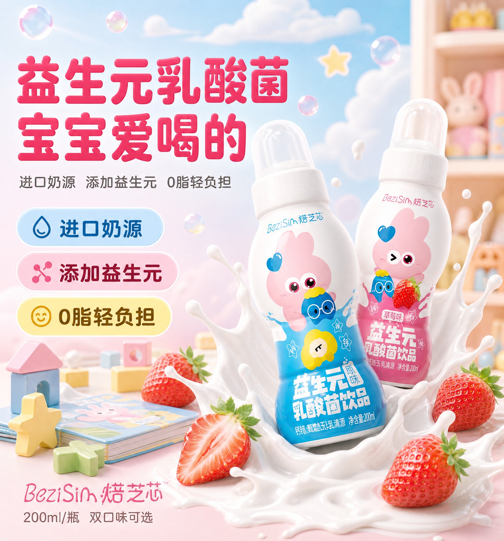 [商品] 使用【图1】焙芝芯益生元乳酸菌饮品；保留奶嘴形透明瓶… - 图片创意预览