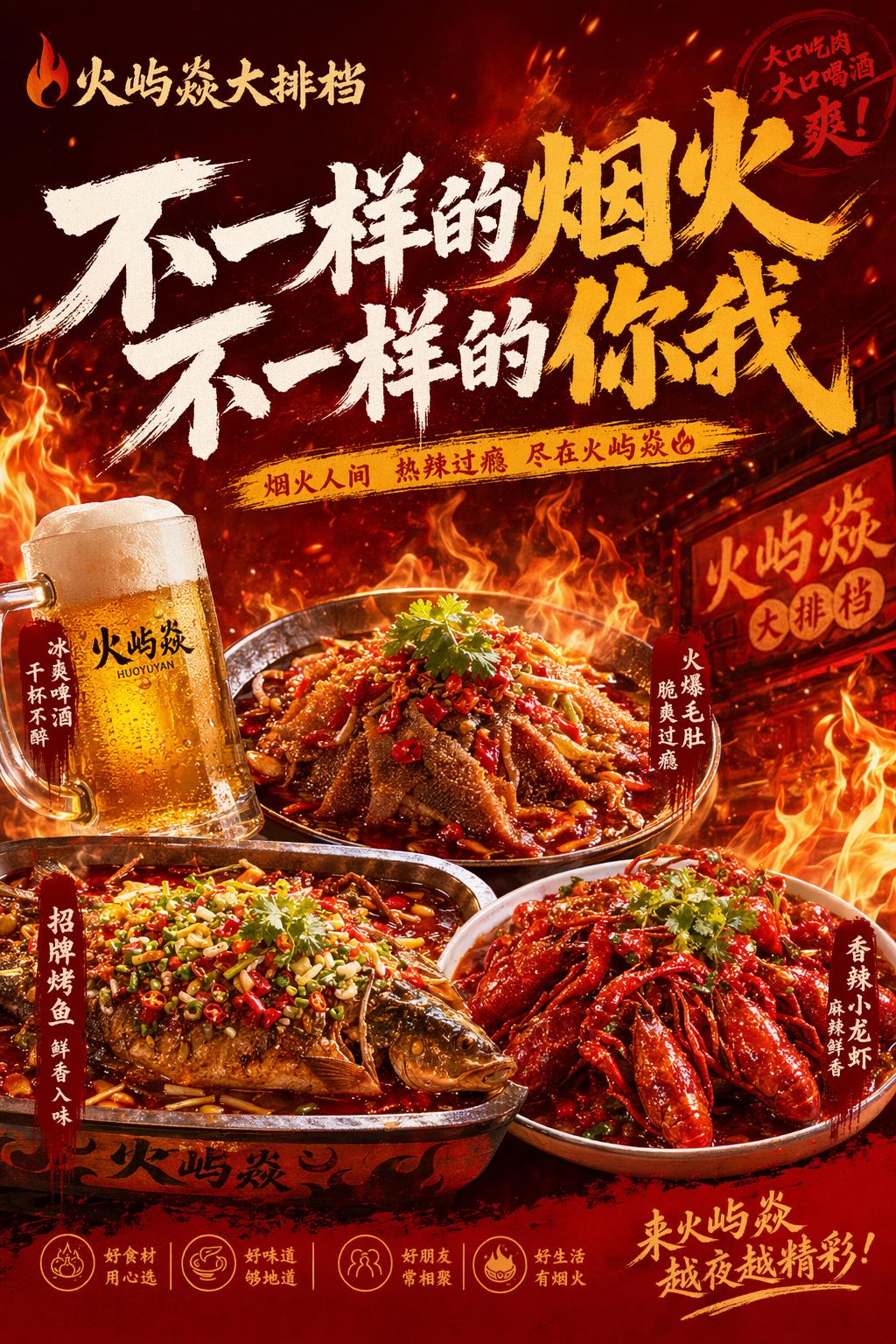横放LOGO字体:"火屿焱大排档",最大字号重点文字"不一样的… - 图片创意预览