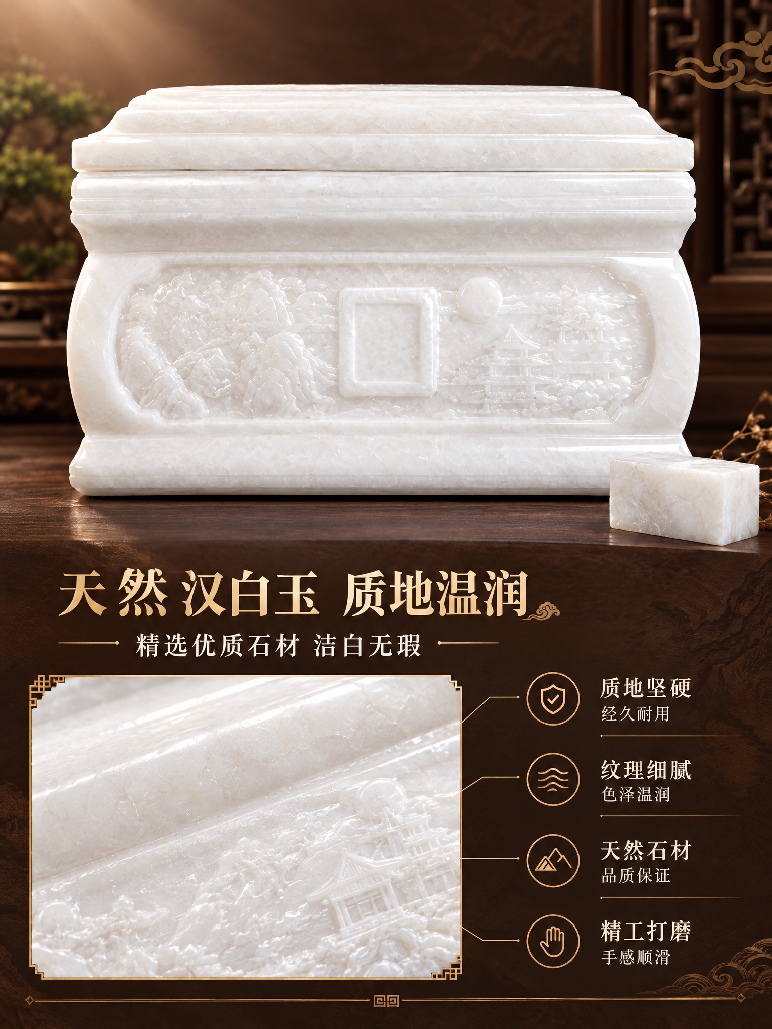 [商品] 使用【图1】风水宝地汉白玉骨灰盒正面图；保留整体结构… - 图片创意预览