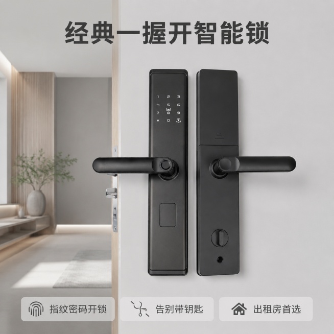 「图片1」经典一握开，支持指纹开锁，密码开锁，IC卡开锁，手机NFC开锁，轻松告别带钥匙，出租房首选预览效果
