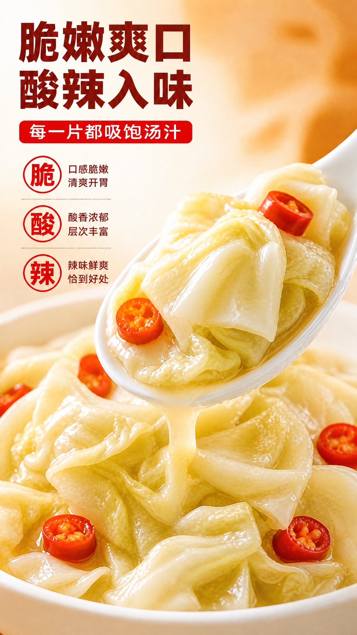 将画面中的菜品（勺子舀起的泡莲花白、碗中泡菜及红辣椒圈）替换为… - 图片创意预览