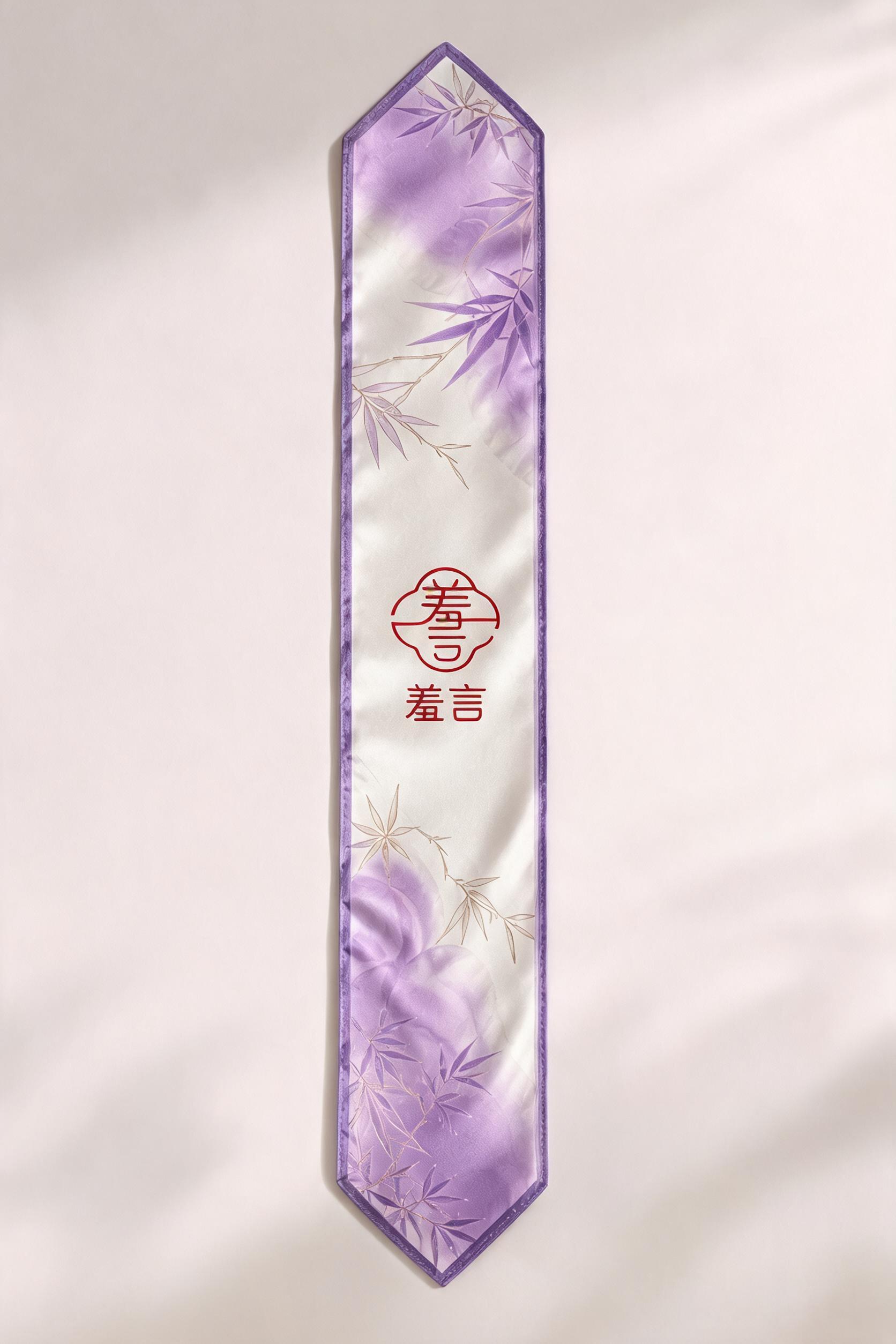 高端女性长条丝巾设计图，可挂在包包上的细长丝巾，正面平铺展示整… - 图片创意预览