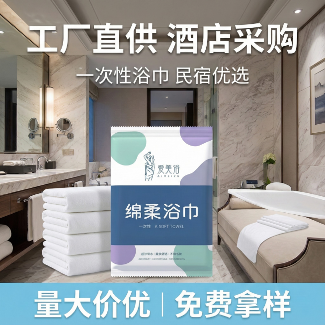 做5张拼多多主图要求背景在洗浴中心产品旁边放点散装一次性浴巾厂家直营酒店民宿首选预览效果