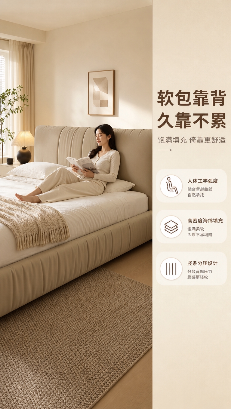 [商品] 使用【图1】卡其米色落地围边布艺软包床；保留落地围边… - 图片创意预览