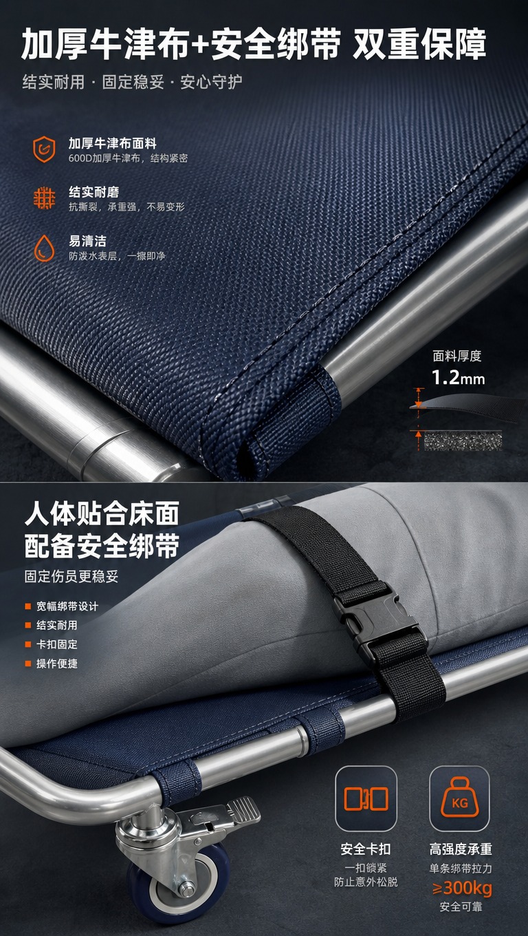 [商品] 使用【图1】的金属结构质感作为参考，生成担架床面与绑… - 图片创意预览