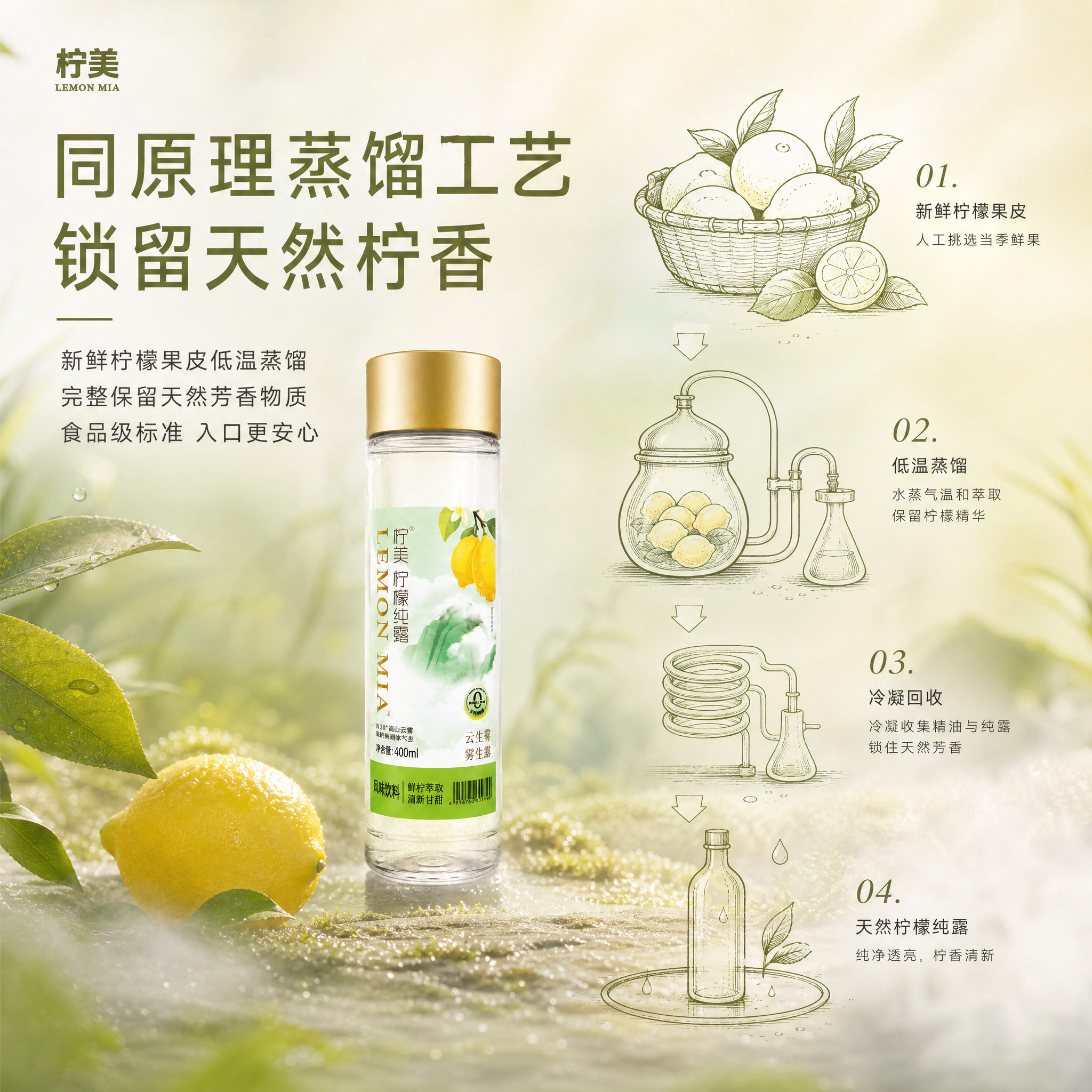 电商主图3工艺价值款，对标护肤纯露萃取工艺示意图风格，整体浅黄… - 图片创意预览