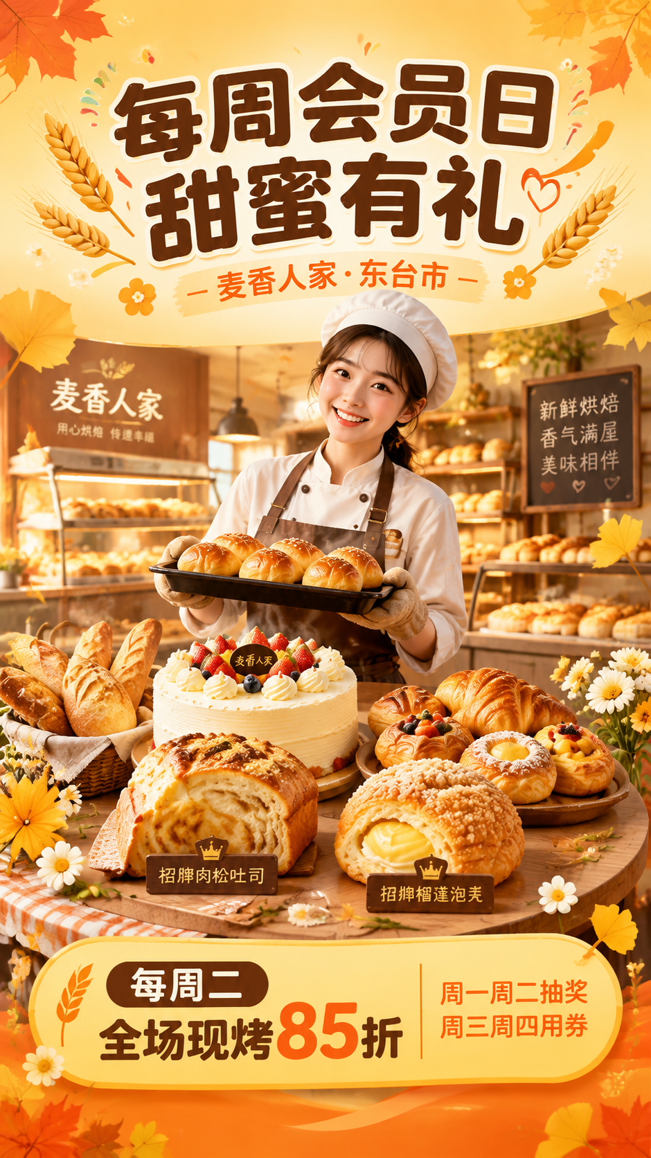 第1屏 麦香人家营销活动头图海报，秋叶黄和橘色渐变背景，喜庆温… - 图片创意预览